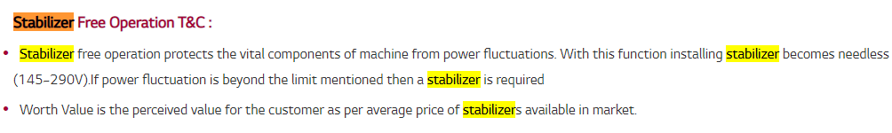 LG statement for stabilizer free operation for its AC